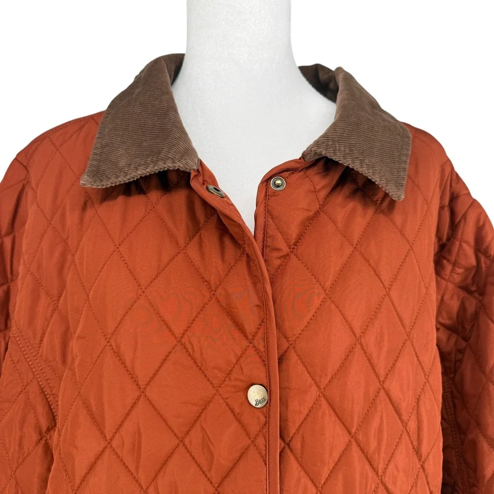 GH Bass Quilted Barn Jacket Womens 2X Burnt Orange Corduroy Collar